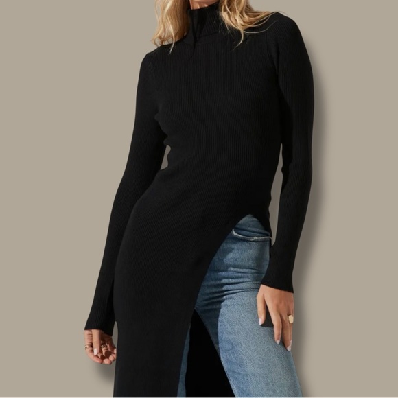 NWT ASTR The Label ‘Hi Slit Ribbed Turtleneck Sweater’ in Black Size Large - Picture 2 of 16